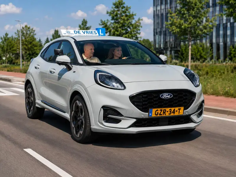 Foto: instructeur en leerling in de lesauto